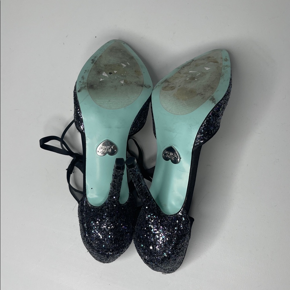 Betsey Johnson Stela Black Glitter Stiletto High Heels Size 10 - Picture 5 of 6